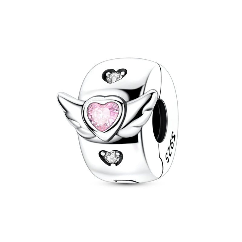 Pink Winged Heart Sparkling Clip Charm