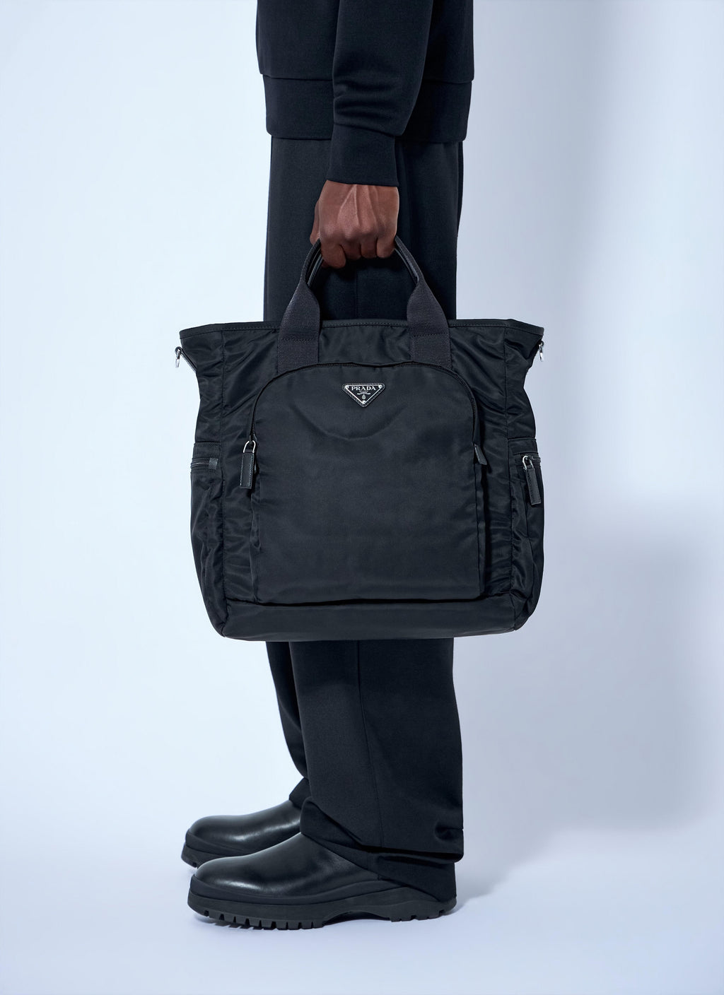 Prada Men Re-Nylon Logo-Plaque Tote Bag