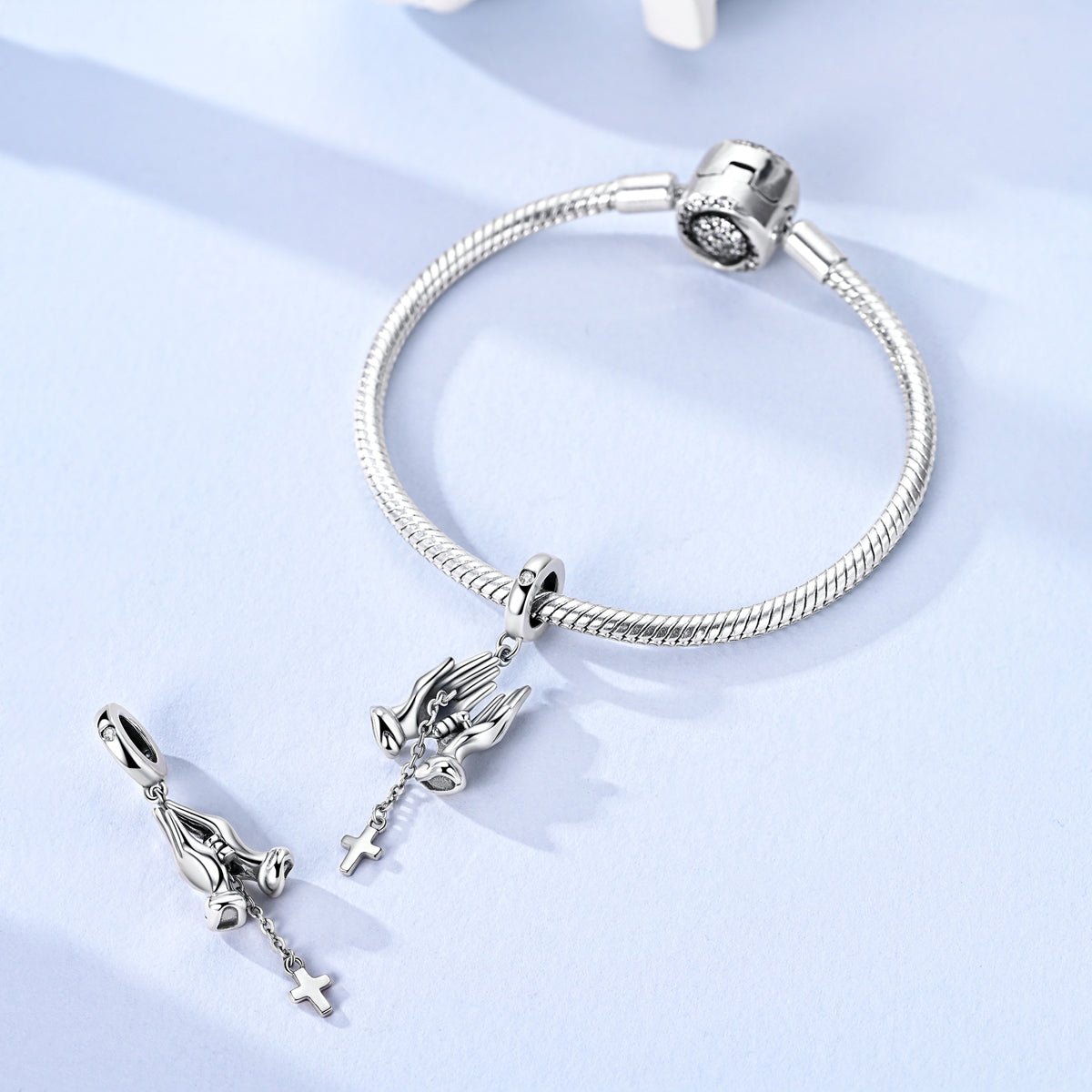 Praying Hands with Cross Dangle Charm