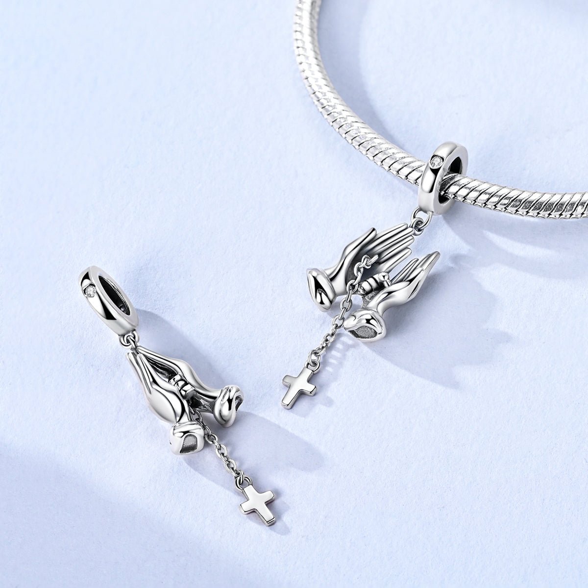 Praying Hands with Cross Dangle Charm