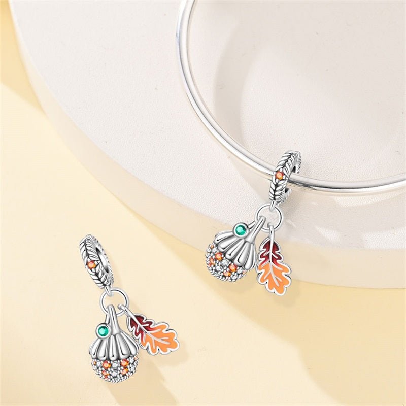 Pumpkin & Autumn Leaf Dangle Charm