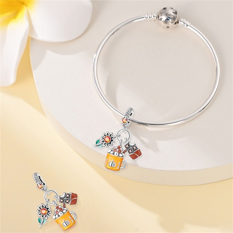 Pumpkin Spice Mug with Chocolate & Sunflower Dangle Charm