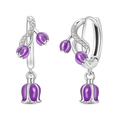 Purple Bellflower Dangle Hoop Earrings