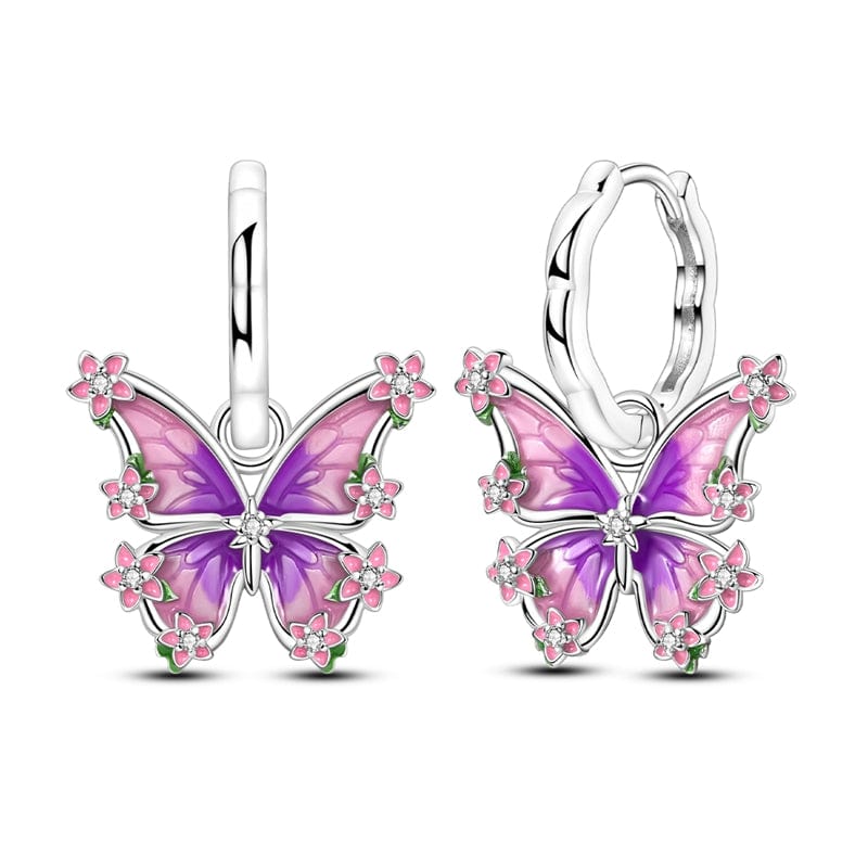 Purple Blossom Butterfly Hoop Earrings