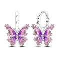 Purple Blossom Butterfly Hoop Earrings