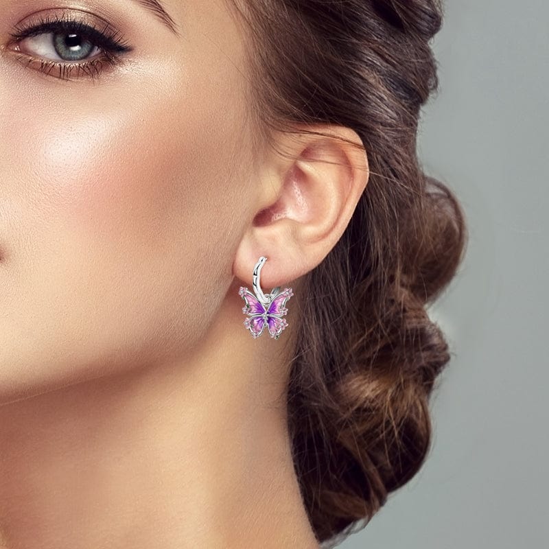 Purple Blossom Butterfly Hoop Earrings