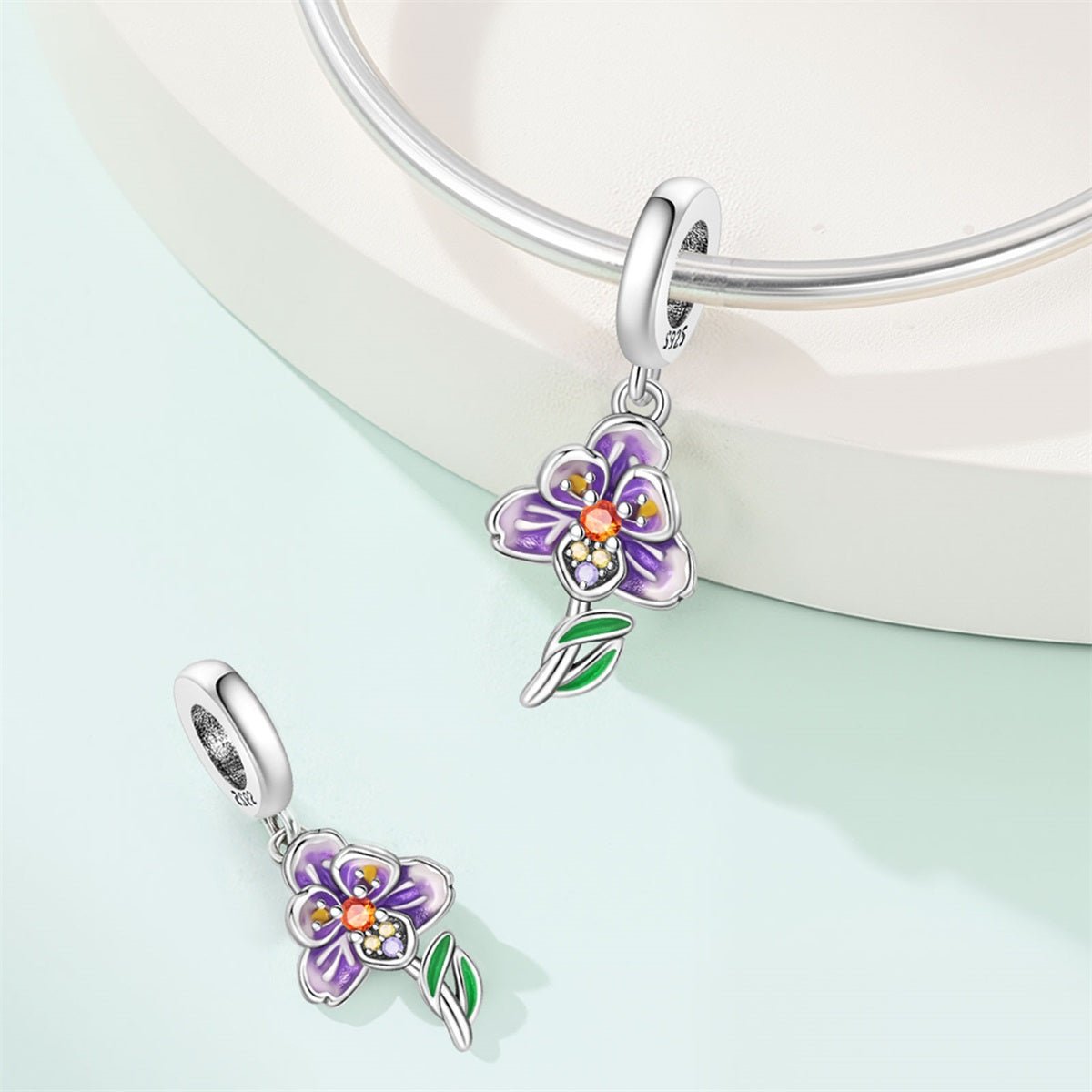 Purple Orchid Flower Dangle Charm