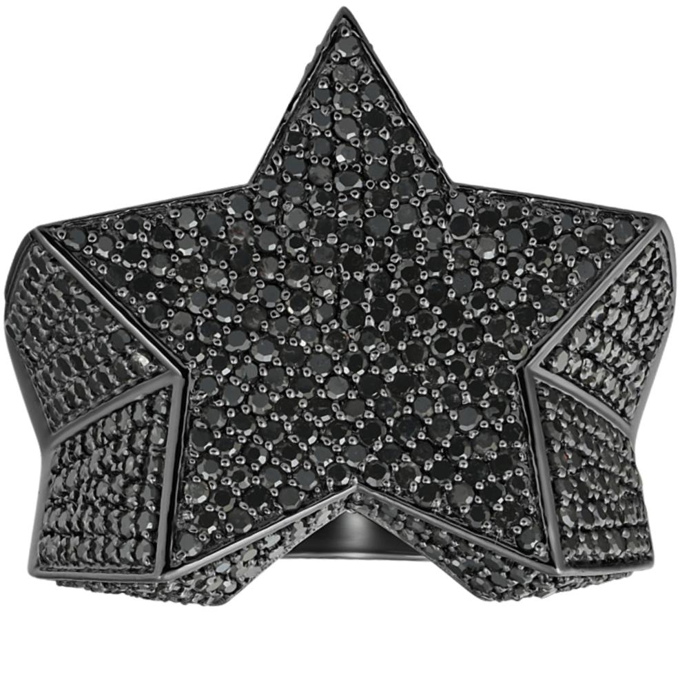 2Ct Black Diamond Star Men's Ring 10k Black Gold
