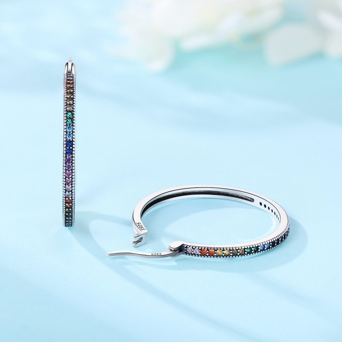 Rainbow Gemstone Hoop Earrings
