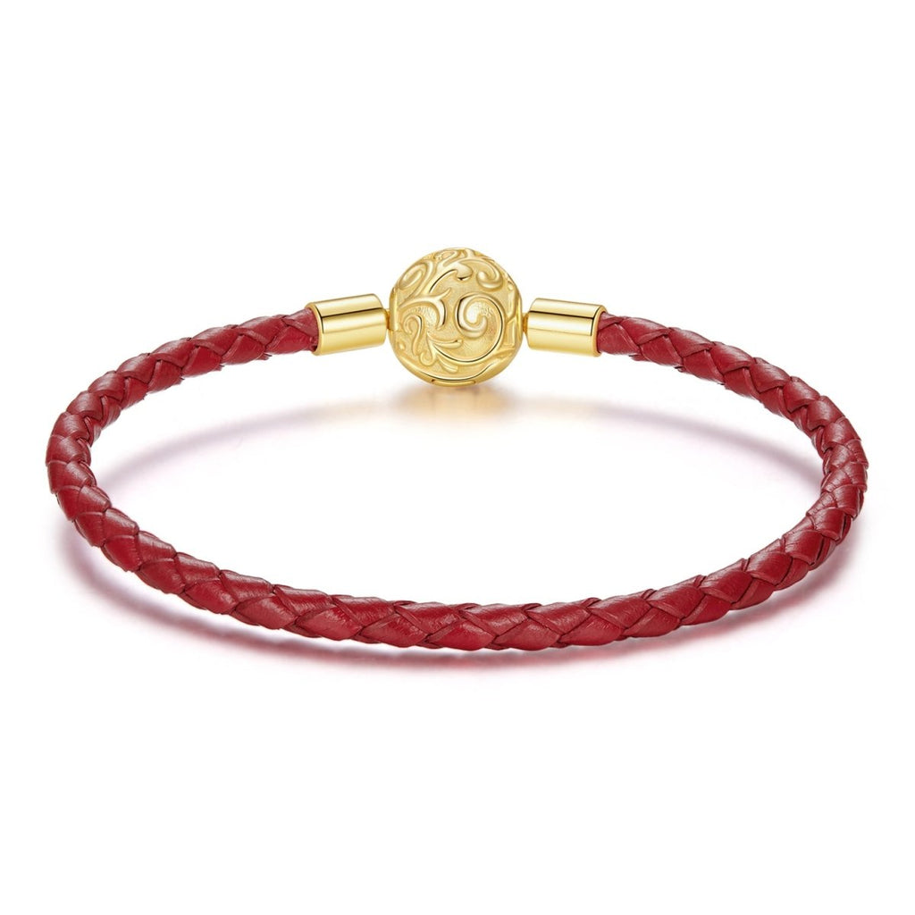 Red Swirl Clasp Leather Charm Bracelet