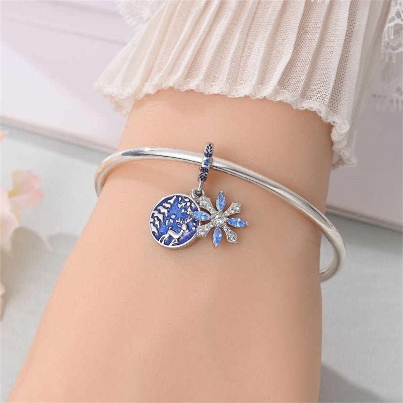 Reindeer & Snowflake Winter Night Dangle Charm