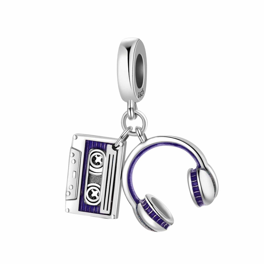 Retro Cassette & Headphones Double Dangle Charm