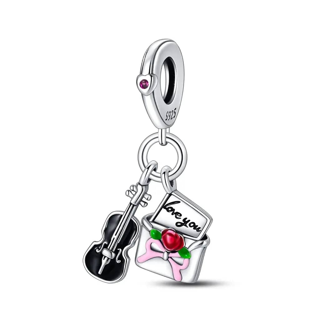 Romantic Serenade Violin and Rose Dangle Charm