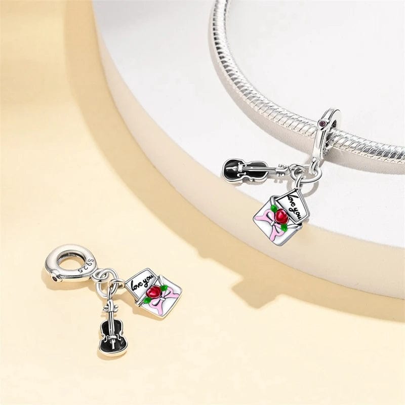 Romantic Serenade Violin and Rose Dangle Charm