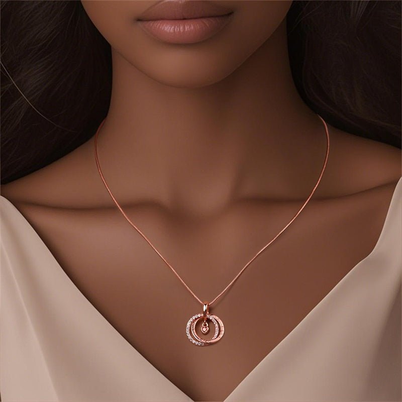 Rose Gold Double Circle Necklace with Heart