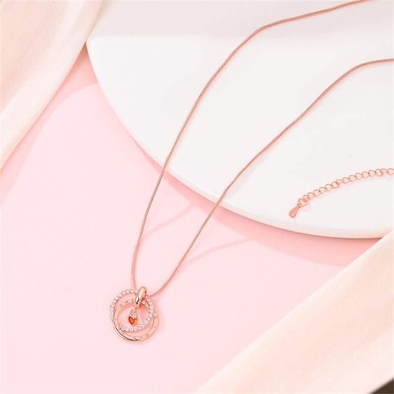 Rose Gold Double Circle Necklace with Heart