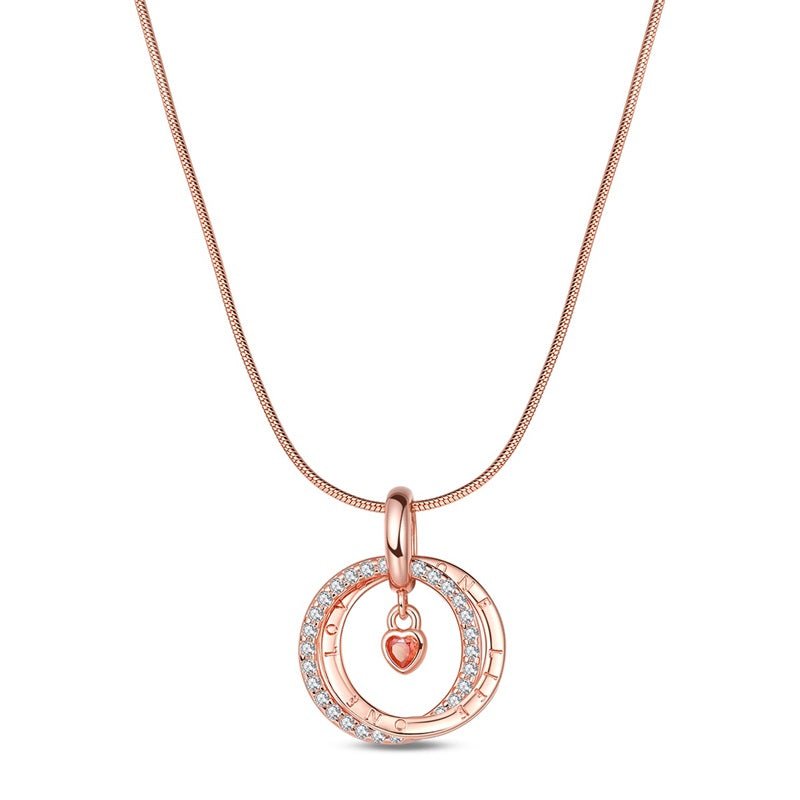 Rose Gold Double Circle Necklace with Heart