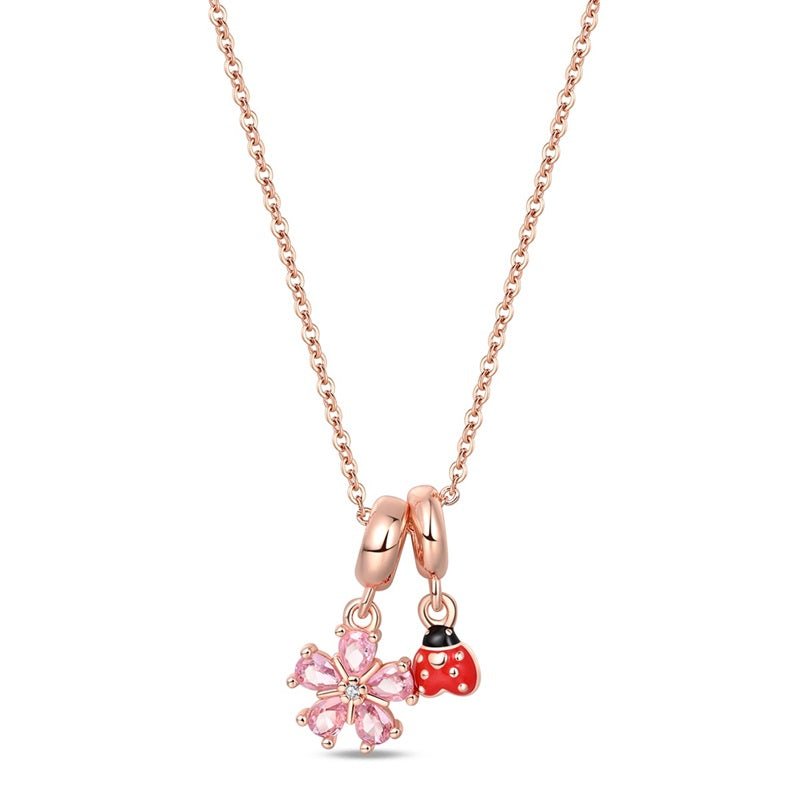 Rose Gold Flower & Ladybug Necklace