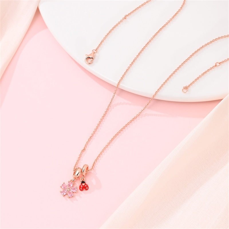 Rose Gold Flower & Ladybug Necklace