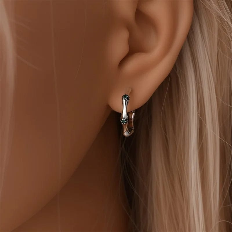 Silver Bamboo Hoop Earrings