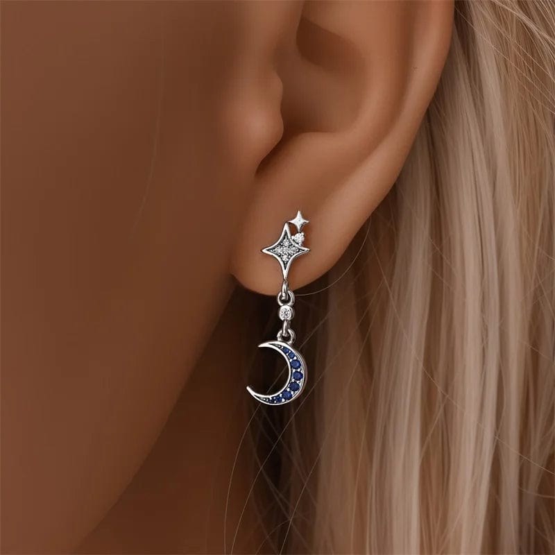 Silver Moon & Star Dangle Earrings