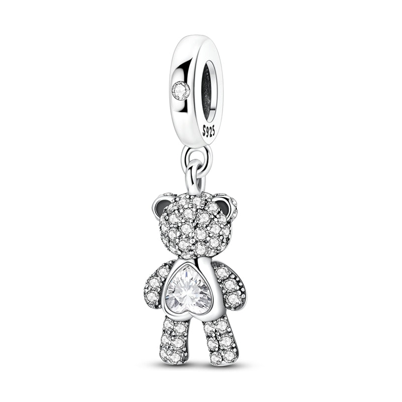 Sparkling Teddy Bear with Heart Dangle Charm