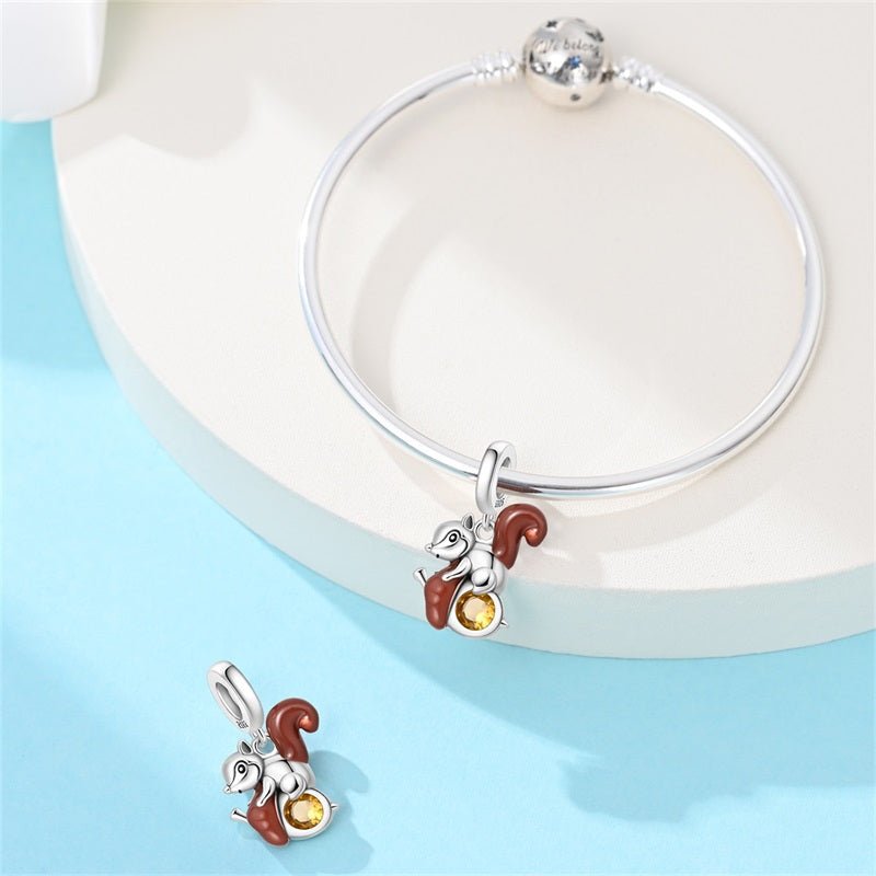 Squirrel with Acorn Dangle Charm
