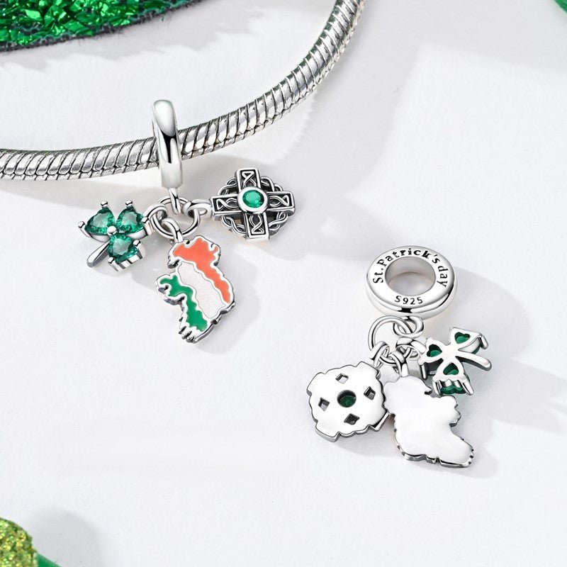 St. Patrick’s Day Clover, Cross, & Ireland Map Dangle Charm