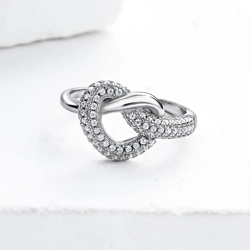 Sterling Silver Infinity Knot Ring with Pavé Diamonds