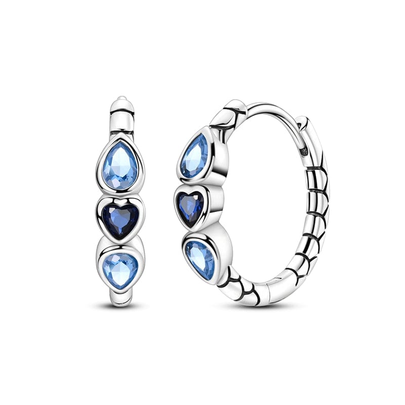 Triple Blue Heart Gem Hoop Earrings