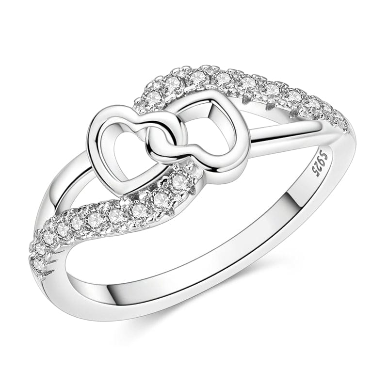 Two Intertwined Hearts Crystal Ring