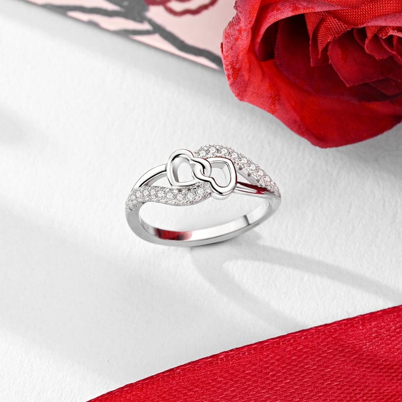 Two Intertwined Hearts Crystal Ring