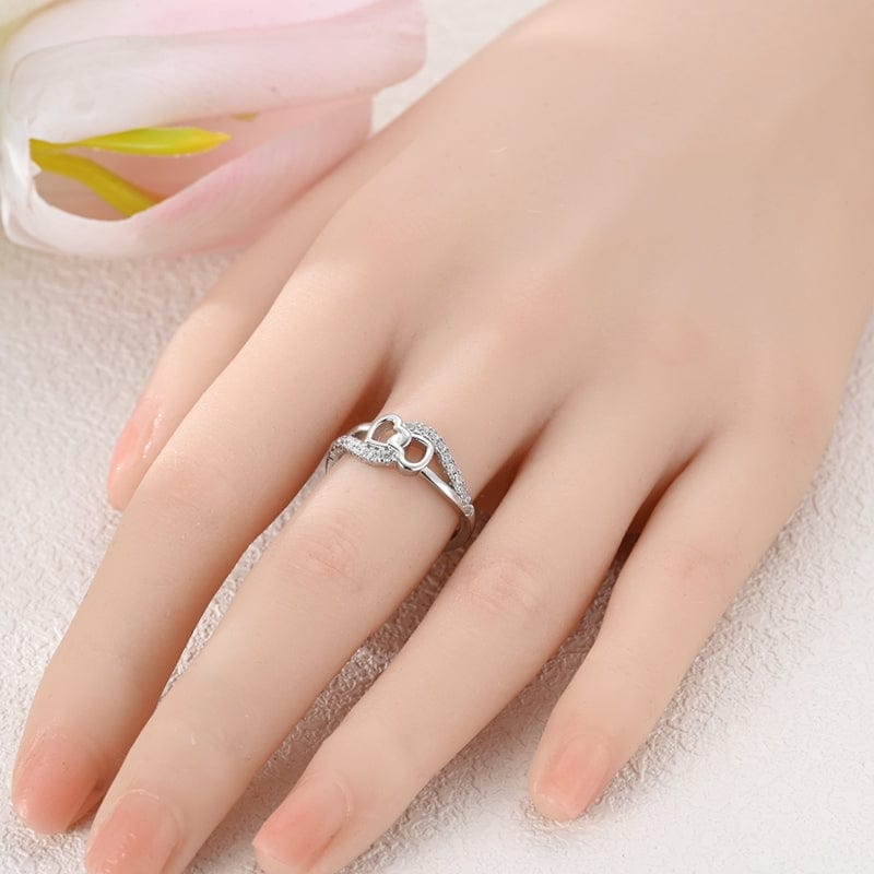 Two Intertwined Hearts Crystal Ring