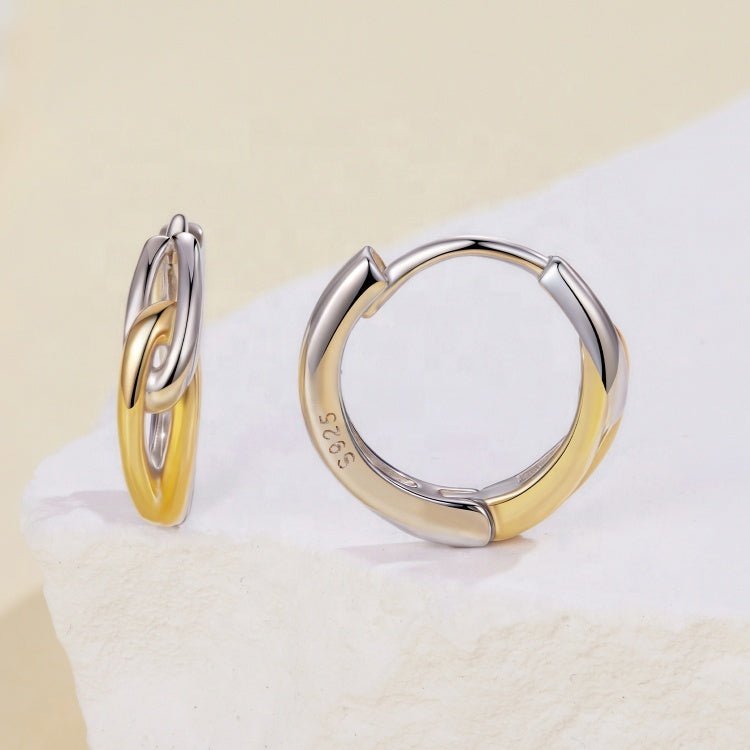 Two-Tone Interlocking Loop Hoop Earrings