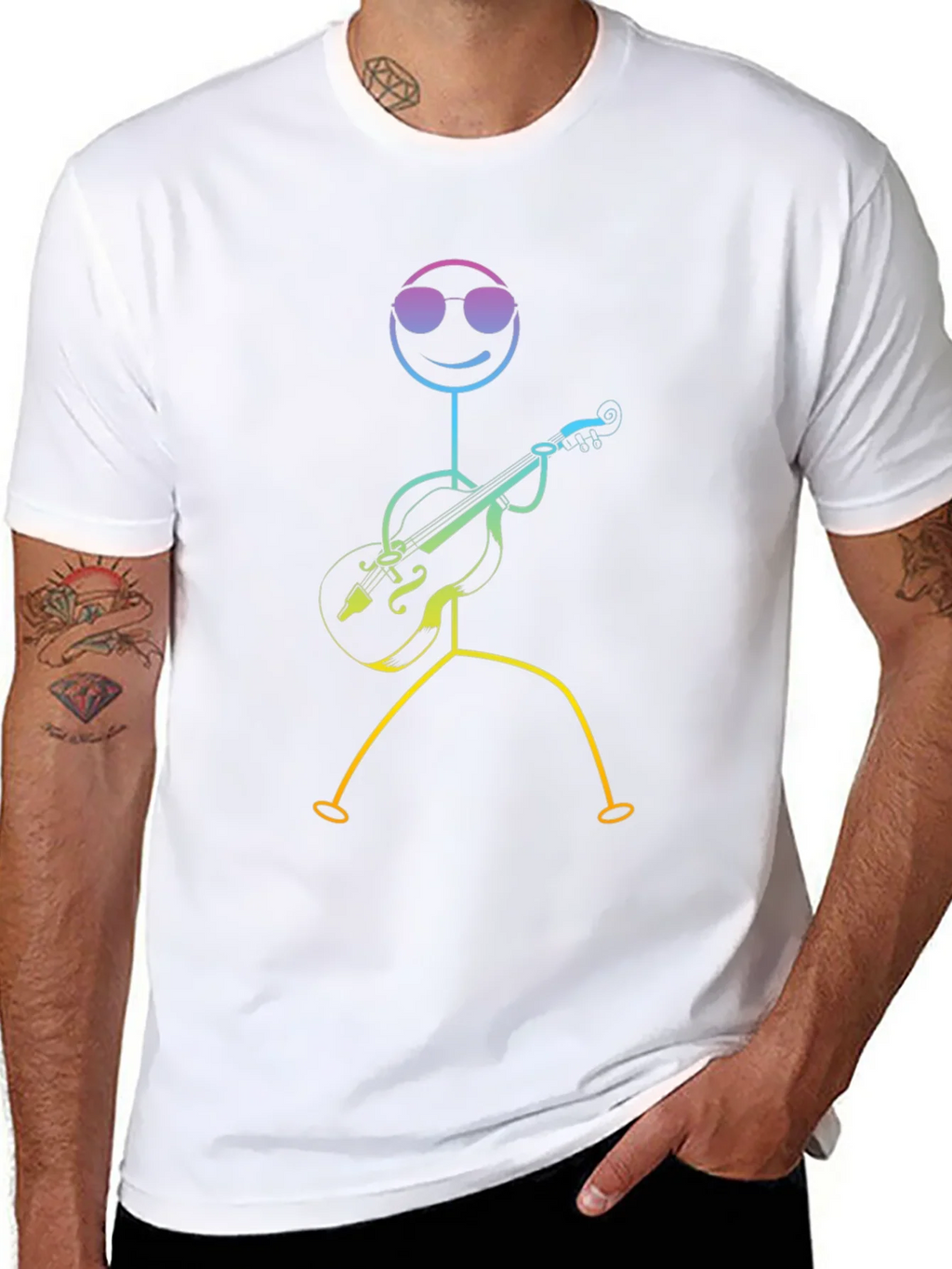 Cool Stick Figure Musician Black T-Shirt