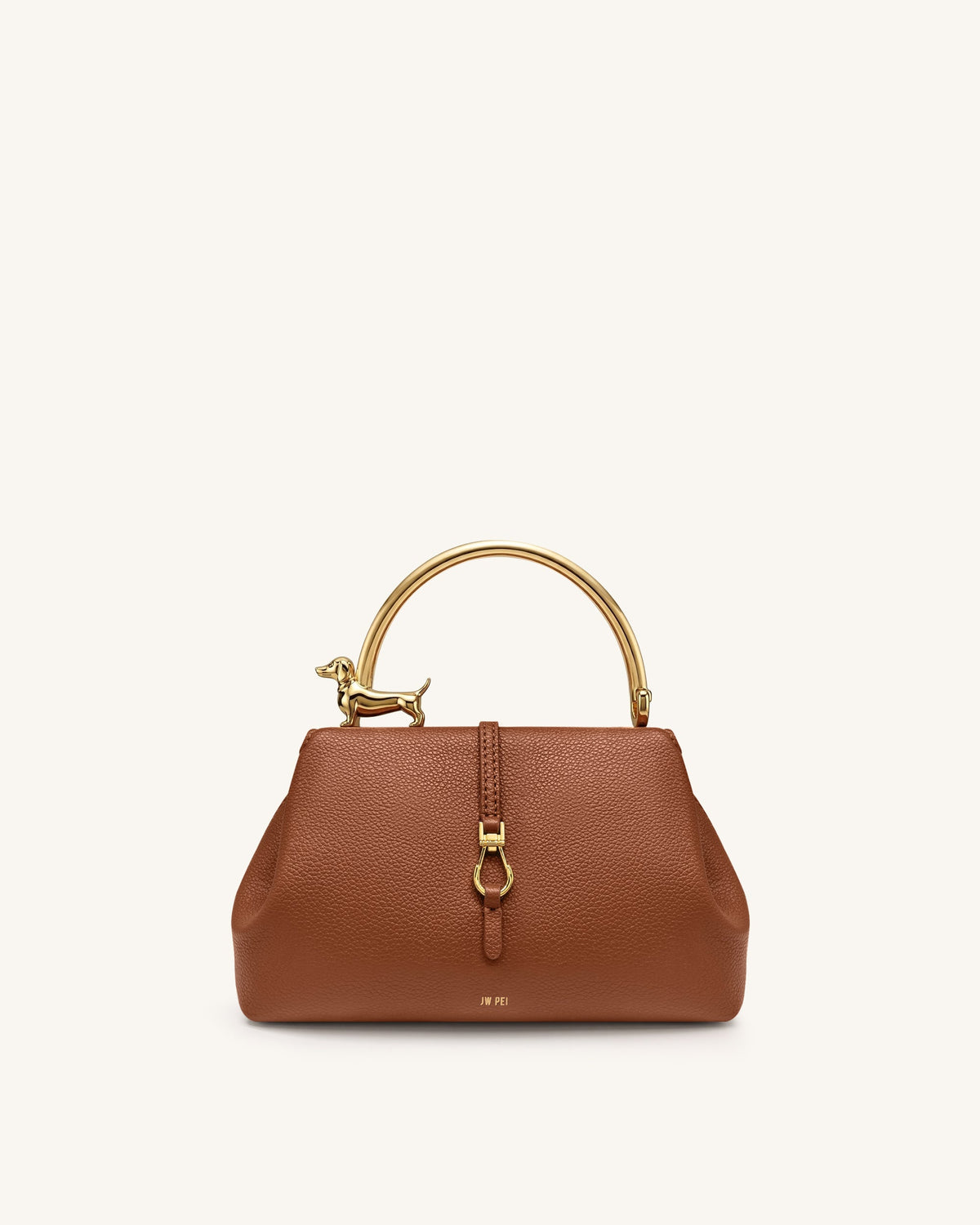 Bruna Dachshund Metal Handle Top Handle Bag - Brown