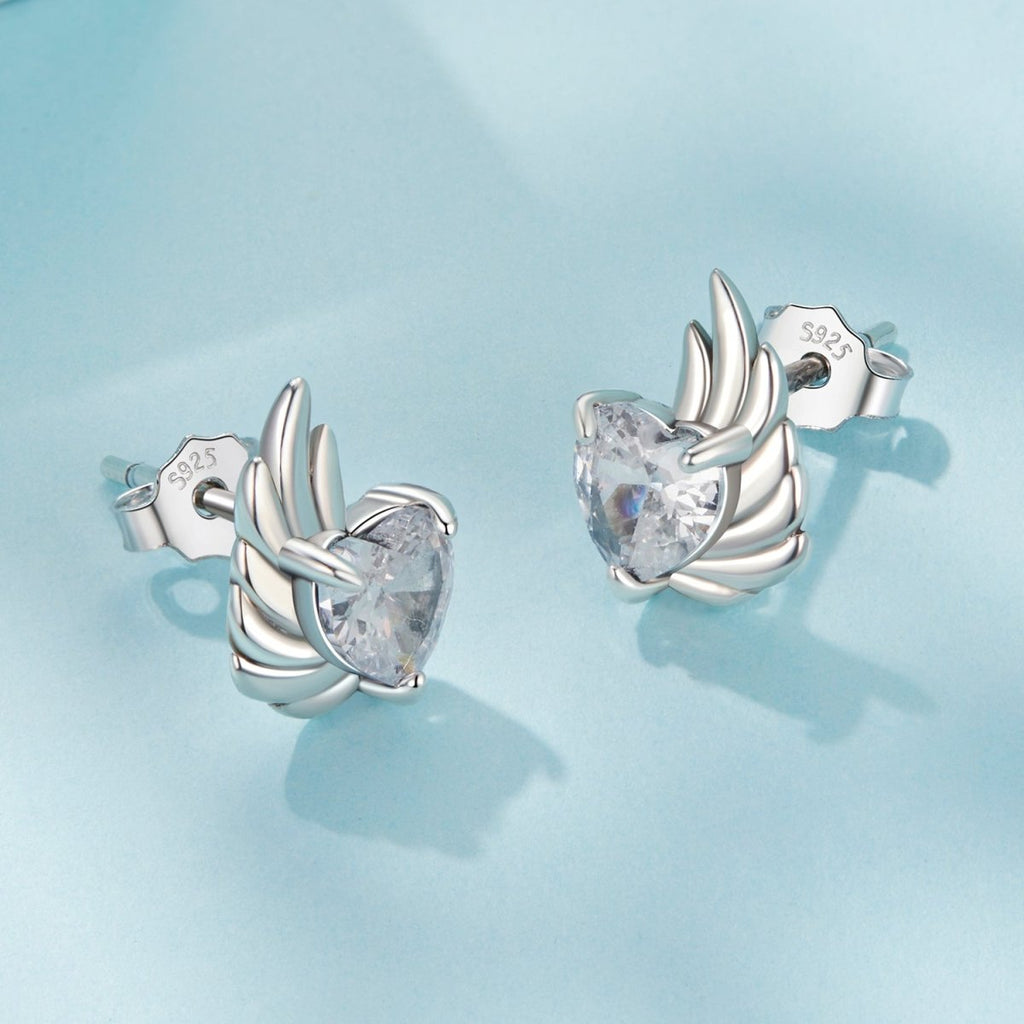 Winged Heart Sparkle Stud Earrings