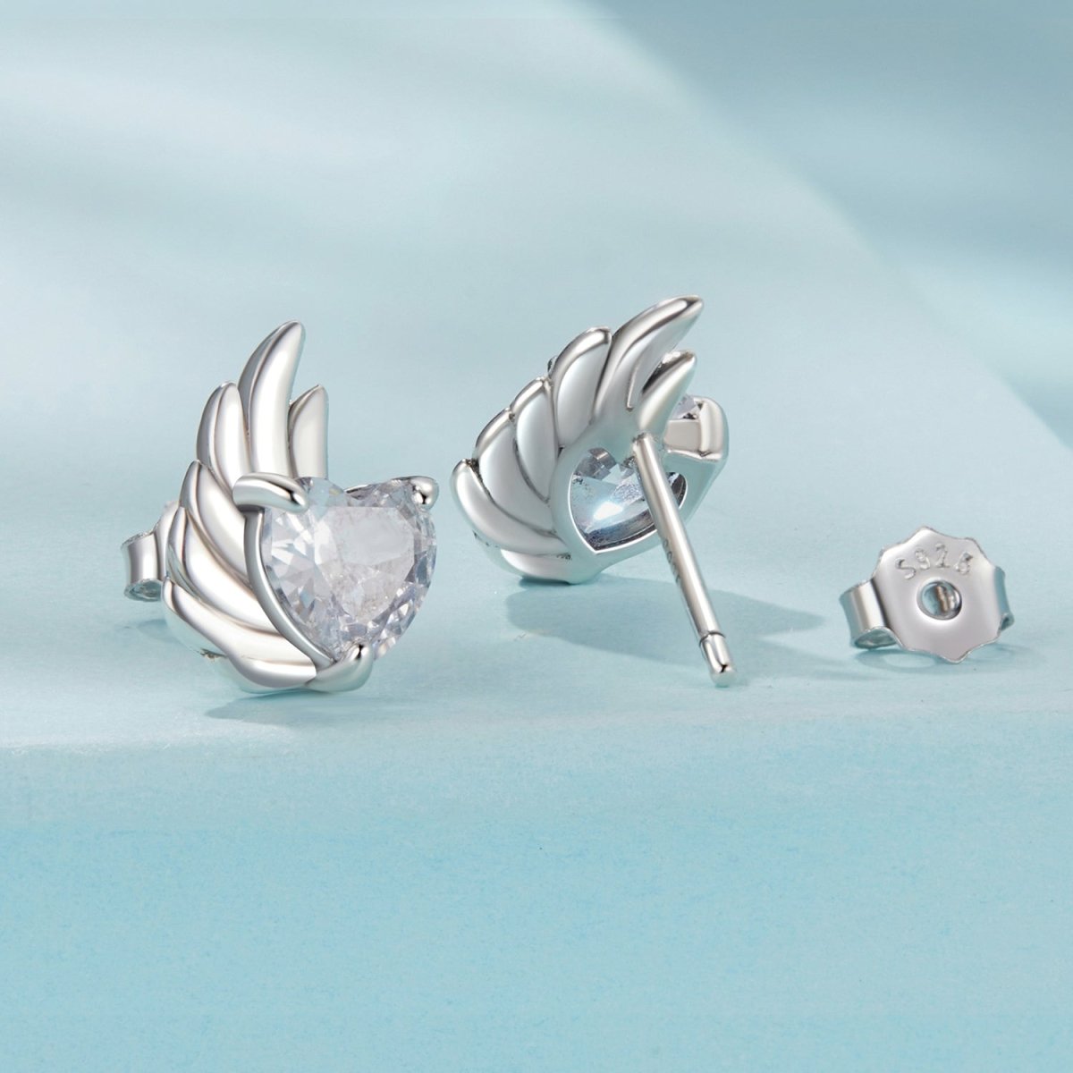 Winged Heart Sparkle Stud Earrings