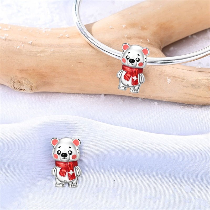 Winter Bear with Red Scarf Charm