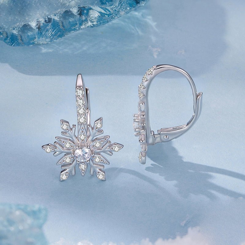 Winter Crystal Snowflake Hoop Earrings